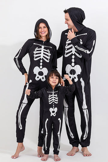 Family Cozy Skeleton Black Print Sudadera con capucha con cremallera
